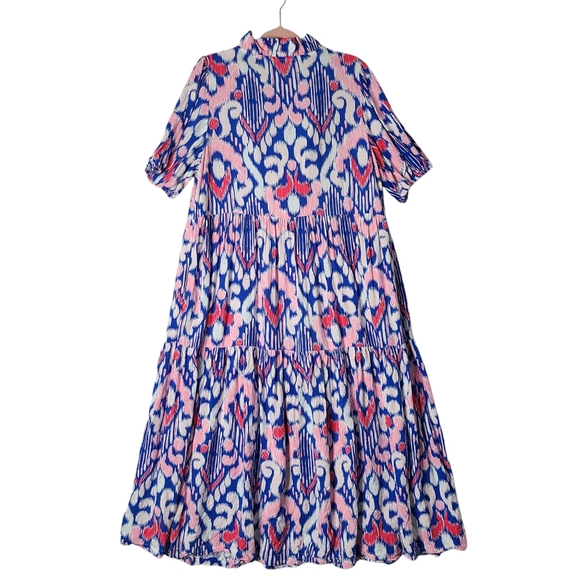 Crown & Ivy Maxi Dress Blue Ikat Print Dress Pink, Baby Pink, Blue White XL - Picture 2 of 7